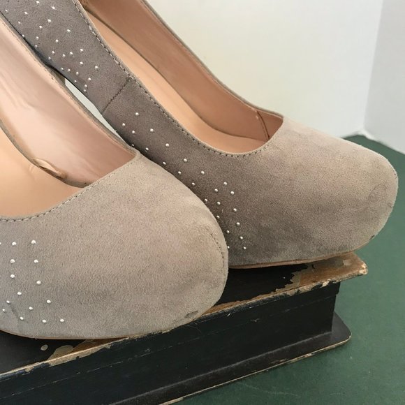 Charming Charlie Taupe Suede Platform Stilettos - Picture 9 of 12